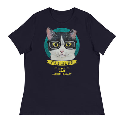 Women's Relaxed Shirt: CAT NERD (turquoise design)