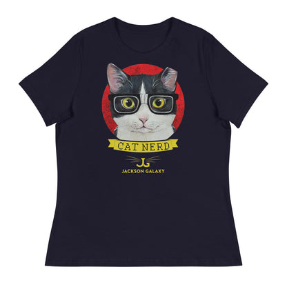 Women's Relaxed Shirt: CAT NERD (red design)